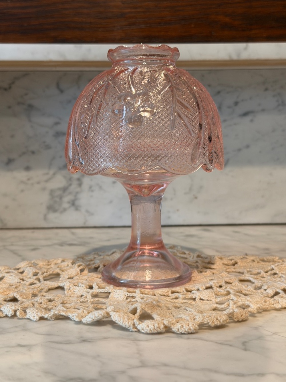 Vintage Pink Pressed Glass Tiara Fairy Lamp - Small Tea-light Candle Holder